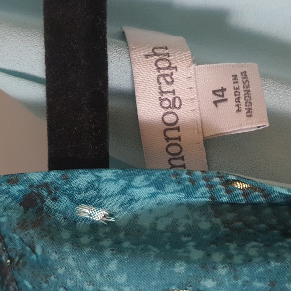 Turquoise and brown reptile print, top with keyhole front & tie at neck in back - Picture 4 of 4